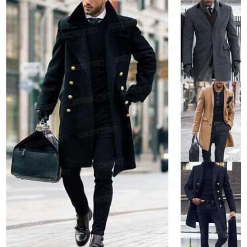 Classic Double Breasted Tweed Jackets for Men Tailored Winter Business Slim Fit Overcoat Wedding Prom Dark Grey Blazer Topcoat