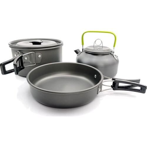Camping Pot Frypan Kettle Cookware Utensils Outdoor Tableware Set Hiking Picnic Tableware Pot Pan 1-3Persons