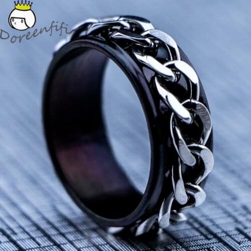 New Titanium Steel Black 8m Ring Rotating Chain Mens Ring Punk Jewelry All Size 7 8 9 10 11 Anel masculino Anneau Anello Anilo