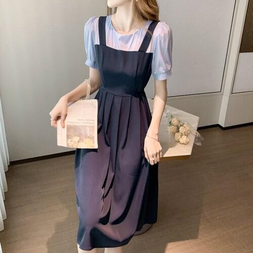 Fake Two Piece Dress Slim Retro Summer Dresses Temperament Fashion Vestidos De Festa Dress Female Clothes For Women