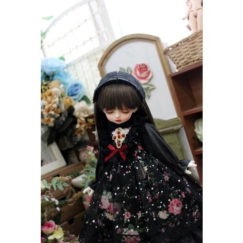 BJD Doll clothes suitable for 1-4 1-6 size fashionable dress black dress with headdress doll accessories