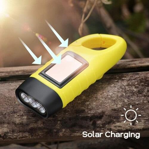 Solar Charging Portable Flashlight Outdoor Self-defense Hand Crank Powered LED Mini Flashlight Multifunctional Emergency Lamp