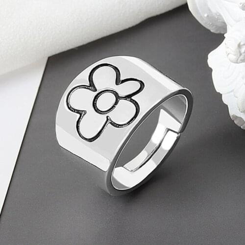 Silver Plated Geometric flower pattern Adjustable Ring Minimalist Fine Jewelry For Women Party Gift adjustable Dropshipping