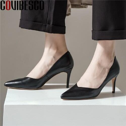 COVIBESCO Elegant Top 2021 Summer Autumn Shoes For Women Genuine Leather High Heels Pumps Quality Wedding Working Shoes Woman