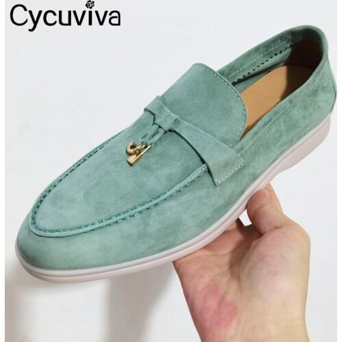 High Quality Kid Suede Flat Shoes Women Slip On Female Loafers Black Nude Flat Mules Driving Shoes For Women Summer Walker Shoes