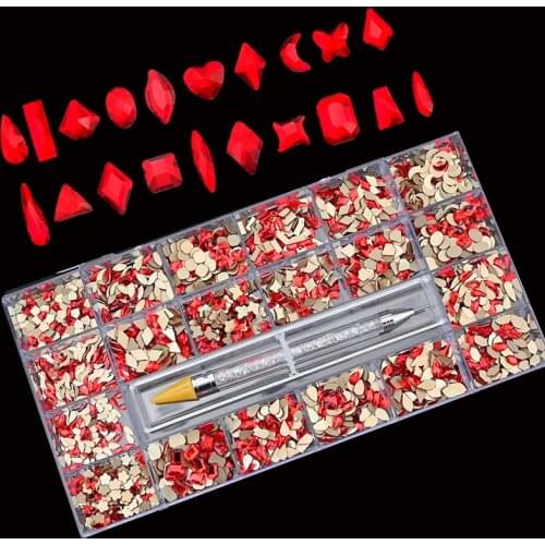 1000Pcs/Box Mixed AB Glass Crystal Diamond In Grids 21 Shape And SS4-SS16 Flatback Nail Art Rhinestone Set With 1 Pick Up Pen