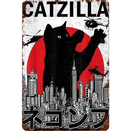 Japanese Vintage Cat Vintage Metal Cat Tin Signs Iron Painting Wall Decor Cafe Club Decor Funny Animal Decor 8x12 Inch