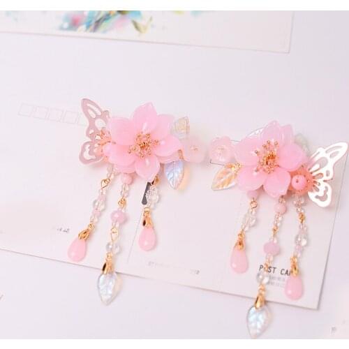1 Pair Pink Handmade Hairpin Tassel Hair Clip for Hanfu Cosplay Costume Accessories Hair Decor for Women Girl Gift Hot