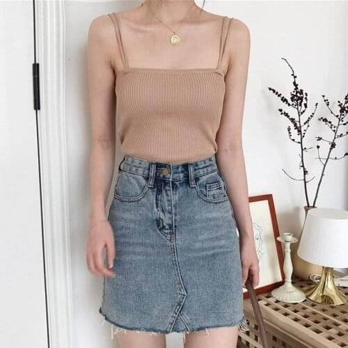 Small Camisole Womens Summer New Korean Version of The Wild Double Shoulder Straps Slim Knit Bottoming Shirt Top