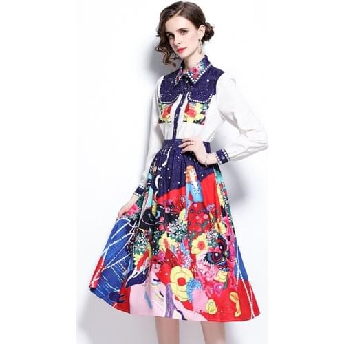 ZUOMAN Women Autumn Elegant Print Dress Shirt High Quality Office Party Robe Femme Runway Vintage Designer A-Line Vestidos