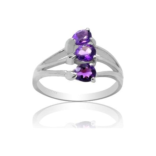 Fashion Three Gemstone Ring for Daily Wear 3mm*5mm Natural Amethyst Ring 925 Silver Amethyst Jewelry Gift for Woman