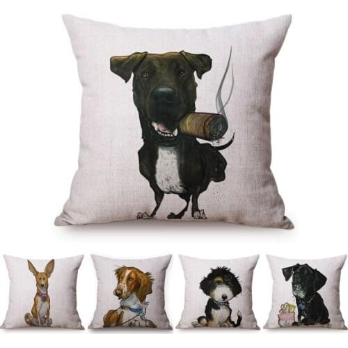 Pet Dog Animals Funny Style Cushion Cover Dachshund Schnauzer Dog Children Like Cotton Linen Sofa Decorative Throw Pillow Case