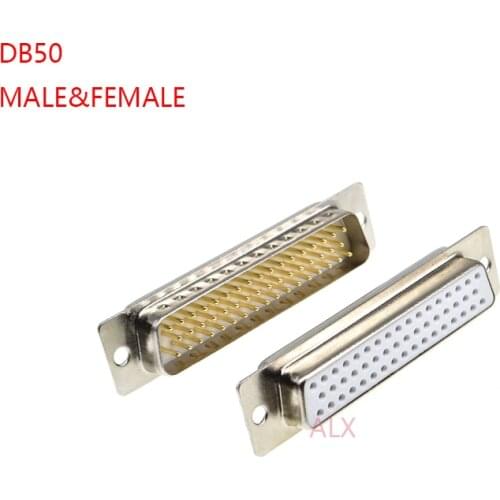 1PCS 3U Gold Plated Solid Pin DB50 MALE FEMALE CONNECTOR Solder Type D-Sub 50pin serial port Adapter 50 pin 50P