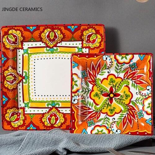 1 Pcs Hand-painted flowers ceramic plate Nordic style tableware storage decorative Dinner plate steak Sushi Fruit Cake Plates