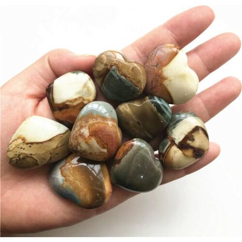 1pc 30-35mm Natural Ocean Jasper Quartz Crystal Hand-Carved Heart Healing Reiki Decoration