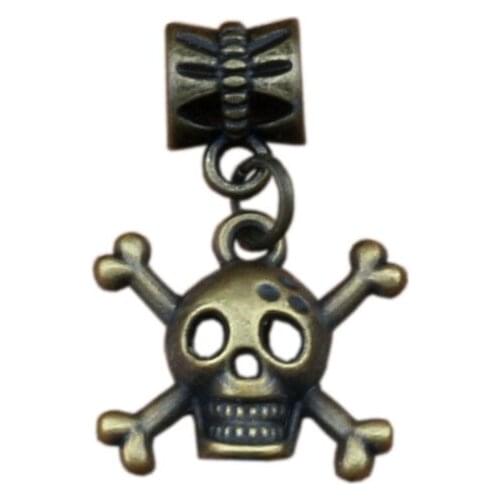 20Pcs Dangle Ancient Bronze Skull Skeleton Bone Charm Big Hole Beads Fit European Charm Bracelet Jewelry 16.5x26.2mm A-337a
