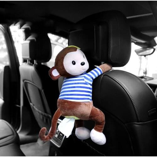 3D Cute Cartoon Car Tissue Box Creative Lovely Monkey Short Plush Tissue Box Holder For Car Armrest Box Car Seat Tissue Box