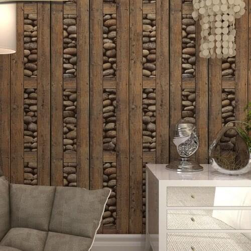 Retro PVC Artificial 3d Stone Wallpaper Panels Vinyl Wood Wallpaper Roll for Living Room Bedroom Coffee Shop Walls