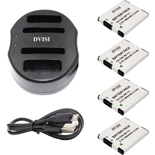 4Pcs NB-11L NB 11L Rechargeable Battery with USB Dual Charger for Canon PowerShot A2300 IS A2400 IS A2500 IS A3500 ELPH110 HS