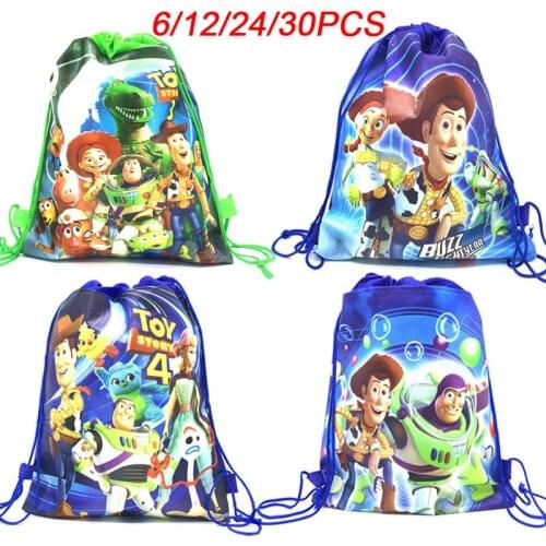 6/12/24/30PCS Disney Toy Story Theme drawstring bag children travel school bag birthday party decor non-woven fabric gift bags