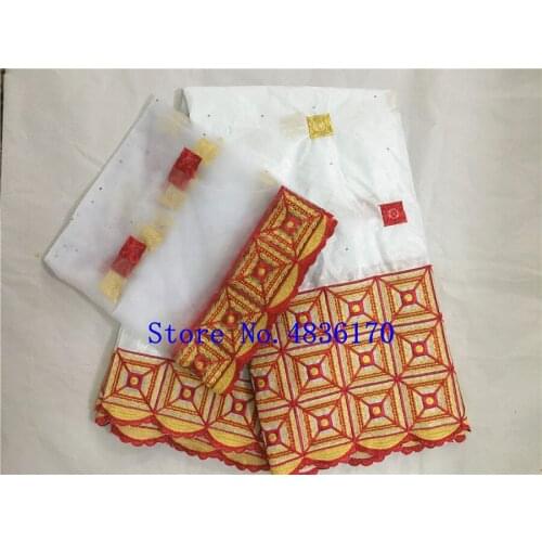 Bazin riche fabric tissu africain cotton embroidered bazin riche brocade white nigeiran gele headtie 5+2yards/lot