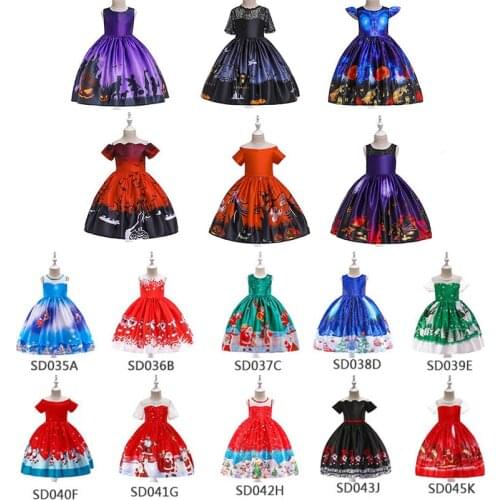 Free shipping items clothes for kids girl Christmas theme pastel clothing New girls' Christmas halloween dress