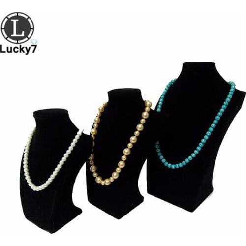Black Velvet Mannequin Kit 3pcs Wooden Rack Shelf Portrait Jewelry Necklace Pendant Display Prop Bust Stand Holder For Necklace