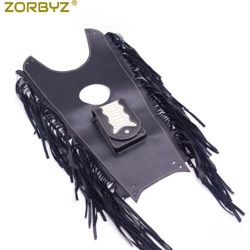 ZORBYZ Black Motorcycle Fringed PU Leather Tank Bib Gas Tank Bag Pad Pouch Cover For Harley Honda Yamaha