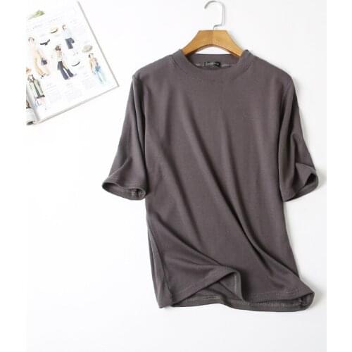 Cotton Womens Shirts Half Sleeve Cut T Shirt Women Korean Fashion Solid O-Neck Tee Shirt Femme Top Female Beautiful Office Lady