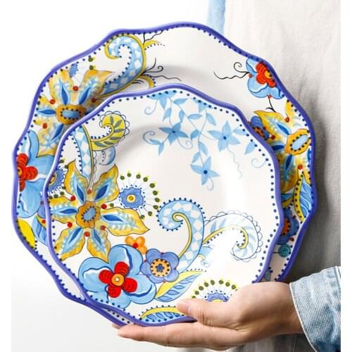 Ceramic plate Nordic dinner dishes irregular home steak fruit plate hand-painted creative porcelain dinner plate tableware set