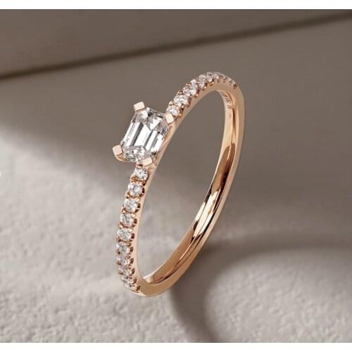 Classic 925 Sterling Silver Rose Gold Plated Rectangle Diamond Crystal Zircon Engagement Rings For Women Low-key Bridal Jewelry