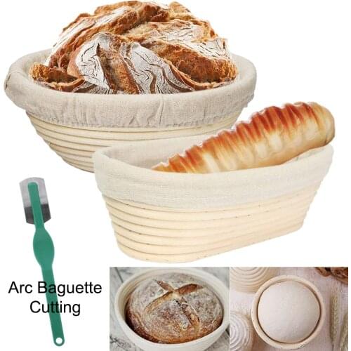 Bread Fermentation Rattan Basket 5 Sizes Natural Rattan Dough Baguette with Cloth Cover Country Bread Cutter Proofing Baskets
