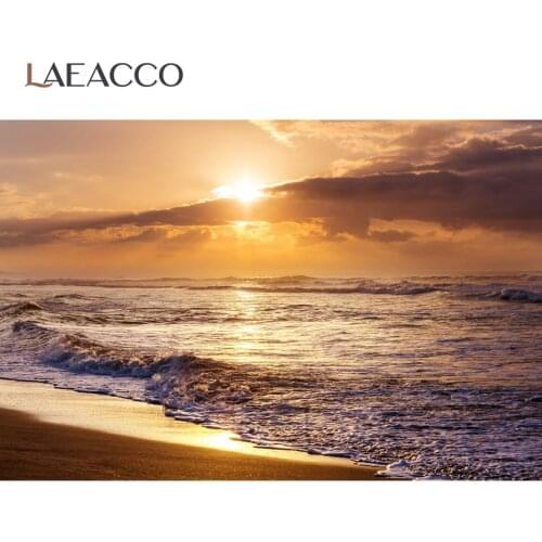 Laeacco Sea Beach Waves Cloud Sunset Holiday Tropical Summer Natural Scenic Photo Background Photographic Backdrops Photo Studio