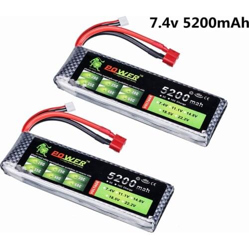 2pcs 7.4V 5200mAh Lipo Battery 30C 2S Lipo XT60/T Plug For RC Quadcopter Airplane Drone Car Boat toy Parts