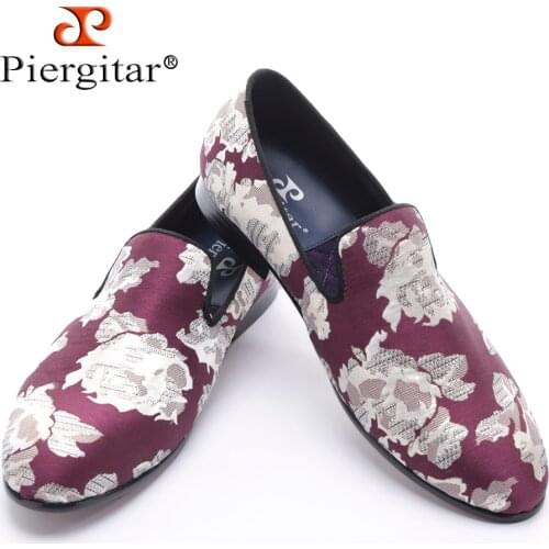 New arrival Purple jacquard fabric with White flowers handmade men loafers party and prom men dress shoes plus size mens flats