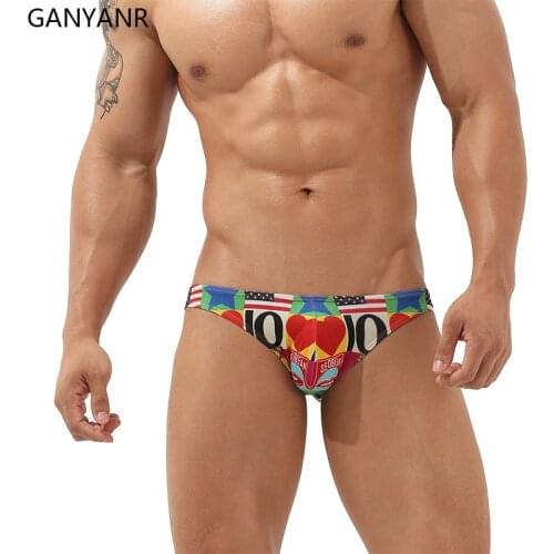 GANYANR Gay Mens Swimwear Swimming Shorts Swim Briefs Trunks Sunga Bikini Sexy Beachwear Boardshorts Swimsuit Low Waist Thong