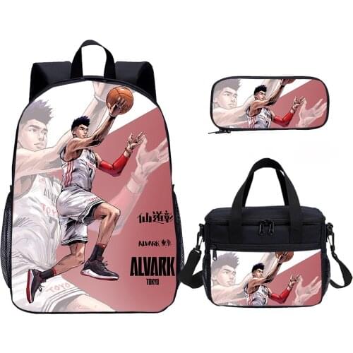 SLAM DUNK School Bag Set 3D Print 3 Pcs Cartoon Backpack Set School Bag Kids Pencil Case Thermal Lunch Bag Boys