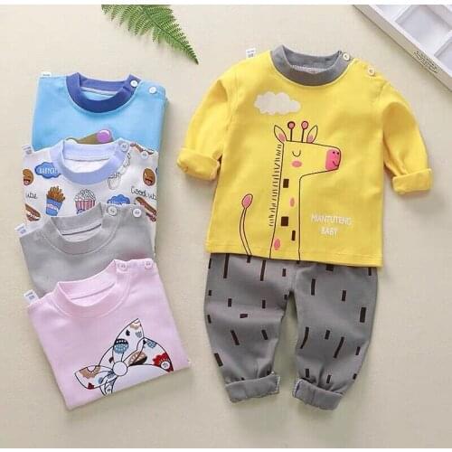 New Brand Kids Boys Cotton Pajama Sets Cartoon Print O-neck Cute T-shirt Tops With Pants Baby Girls Children Autumn Clothes Sets