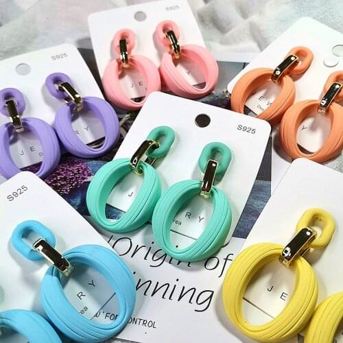 New Korean Colorful Drop Earrings For Women Girl Candy Color Geometric Big Chain Long Dangle Earrings Fashion Party Jewelry Gift