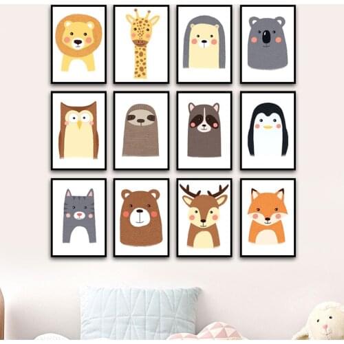 Deer Lion Giraffe Fox Elephant Bear Zebra Wall Art Canvas Painting Nordic Posters And Prints Wall Pictures Baby Kids Room Decor