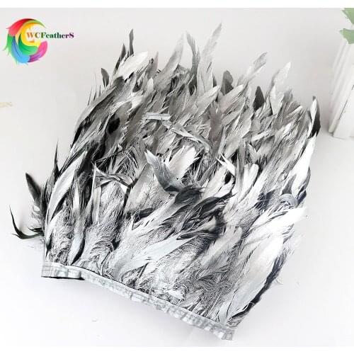 Wholesale 1yard Silver real Chicken feathers Trims Height 10-15cm Feathers Ribbon for Wedding Party DIY Dress Decoration