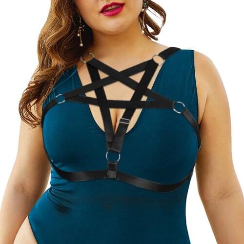 Plus Size Hollow Out Elastic Strap Harness Bra For Women Sexy Bandage Lingerie Chest Bondage Pentagonal Corset Cupless Underwear
