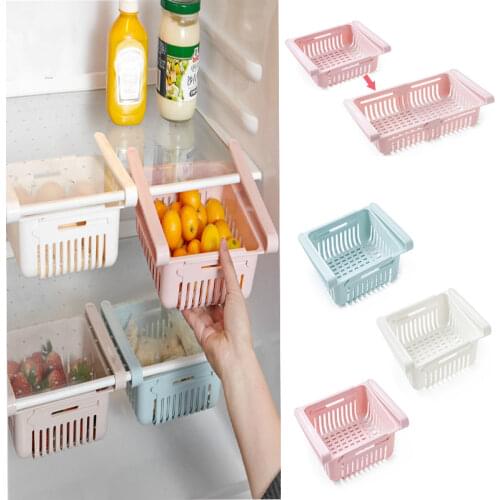Adjustable Stretchable Refrigerator Organizer Drawer Basket Refrigerator Pull-out Drawers Fresh Spacer Layer Storage Rack