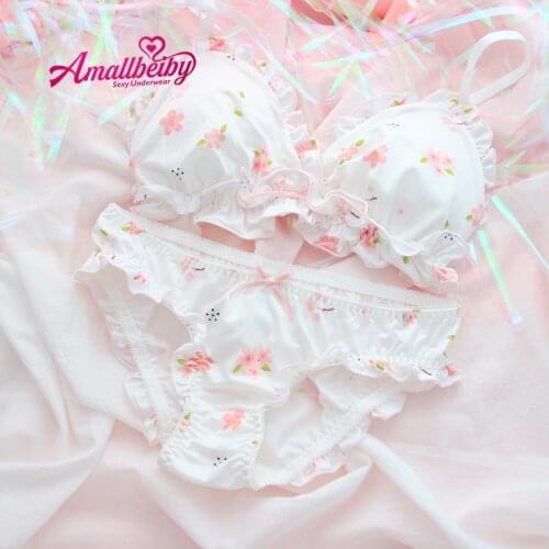 Sakura Girl Fairy Cute Student Sleep No Steel Ring Bra Japanese Soft Girl Underwear Set Women Push Up Bra Fox Gathered Bra