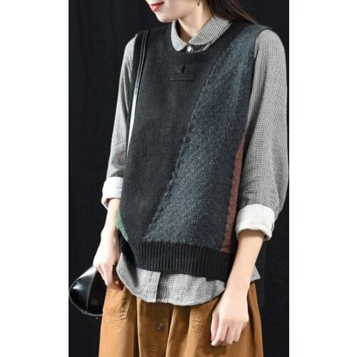 Women Autumn Spring Knitted Vest Sweaters Ladies 2019 Patchwork Sleeveless Tops Female 2019 Spliced Knitwear Knit Pullovers