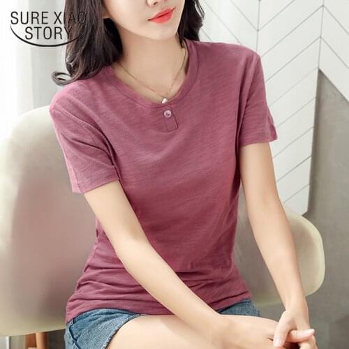 2021 Cotton Summer Tshirt Women Korean Style Short Sleeve O-neck Tshirt Camisetas Feminina Lady Top Tee Shirt Plus Size T-shirt