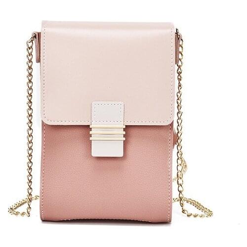 2018 Phone Bag Female Waller Card Holder Chain Large Patchwork Womens Bag for Cell Phone Fashion Ladies Purse Leather Long Pink