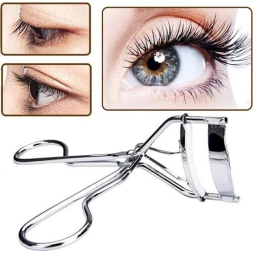 Silver Stainless Steel Eyelash Curler 1 Piece Portable Wide Angle Curling Eyelash Clip Rubber Pad Portable Eyelash Assist