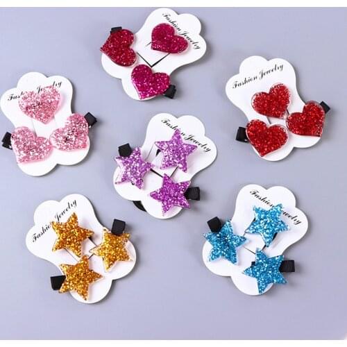 3Pcs/set Children Headwear Star Heart Elastic Hair Band Hair Clips Kids Girls Hair Rope Claw Solid Color Hair Clips Accessories