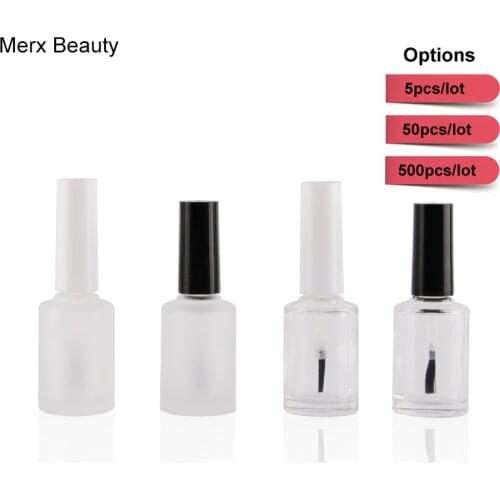 500pcs Empty Frosted Clear Glass Nail Polish Oil Bottles In Black &White Cap With Brush Cosmetic Container Travel Glass Bottle